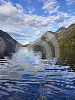 Konigsee, Germany - lake surrounded with mountains, Berchtesgaden National Park, Bavaria, Germany