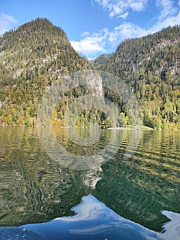 Konigsee, Germany - lake surrounded with mountains, Berchtesgaden National Park, Bavaria, Germany