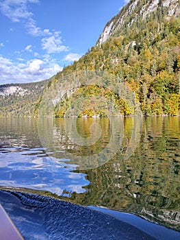 Konigsee, Germany - lake surrounded with mountains, Berchtesgaden National Park, Bavaria, Germany