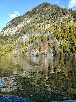 Konigsee, Germany - lake surrounded with mountains, Berchtesgaden National Park, Bavaria, Germany