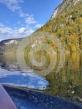 Konigsee, Germany - lake surrounded with mountains, Berchtesgaden National Park, Bavaria, Germany