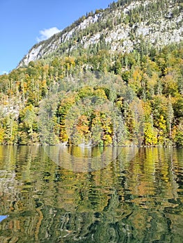 Konigsee, Germany - lake surrounded with mountains, Berchtesgaden National Park, Bavaria, Germany