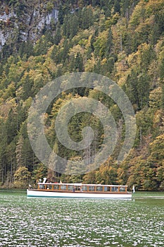 Konigsee, Germany - lake surrounded with mountains, Berchtesgaden National Park, Bavaria, Germany