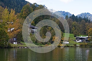 Konigsee, Germany - lake surrounded with mountains, Berchtesgaden National Park, Bavaria, Germany