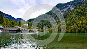 Konigsee, Germany - lake surrounded with mountains, Berchtesgaden National Park, Bavaria, Germany