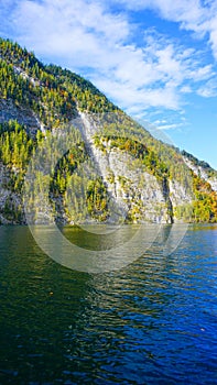 Konigsee, Germany - lake surrounded with mountains, Berchtesgaden National Park, Bavaria, Germany