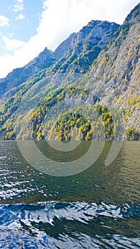 Konigsee, Germany - lake surrounded with mountains, Berchtesgaden National Park, Bavaria, Germany