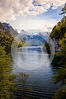 Konigssee Idyllic alpine lake in Berchtesgaden, Bavaria, Germany