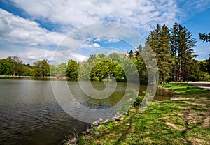 Konopiste castle, park and pond, at springtime, Benesov, Czech republic