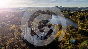 KonopiÅ¡tÄ› - aerial drone skyline view of castle