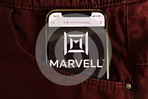 KONSKIE, POLAND - August 04, 2021: Marvell Technology Inc logo on mobile phone