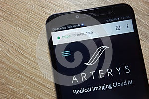 Arterys website displayed on a modern smartphone