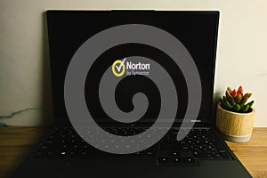 KONSKIE, POLAND - July 05, 2022: Norton AntiVirus logo displayed on laptop computer