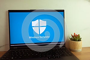 KONSKIE, POLAND - June 30, 2022: Microsoft Defender Antivirus logo displayed on laptop computer