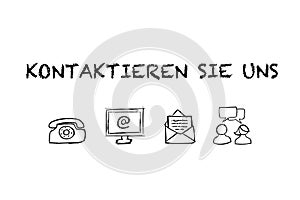 `Kontaktieren Sie uns` text and Icons with white background. Translation: `Contact us`