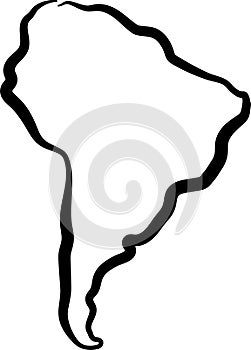 Simple map of South America. South America map outline. Rough sketch of South America map on white. Vector illustration. photo