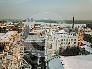 Kontraktova Square on Podil in Kyiv, aerial view