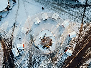 Kontraktova Square on Podil in Kyiv, aerial view