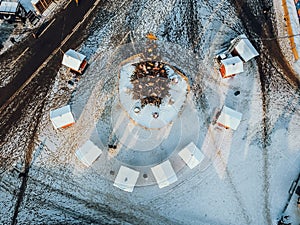 Kontraktova Square on Podil in Kyiv, aerial view