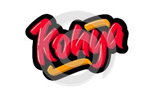 Konya logo text. Vector illustration of hand drawn lettering