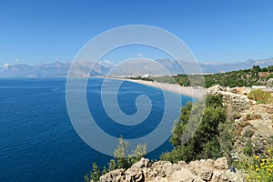 Konyaalti Beach and the Taurus Mountains in Antalya, Turkey