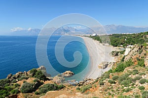 Konyaalti Beach, the Taurus Mountains and Cliffs in Antalya, in Turkey