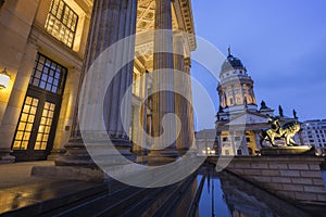 Konzerthaus Berlin and French Cathedral in Berlin at dusk