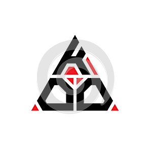 KOO triangle letter logo design with triangle shape. KOO triangle logo design monogram. KOO triangle vector logo template with red