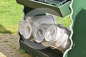 Koog aan de Zaan, Netherlands. July 2022. Old milk cans at a farm in Koog aan de Zaan.