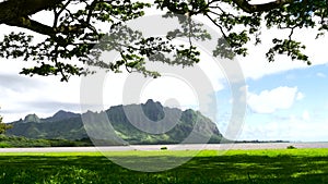Koolau mountains viewed across Kaneohe Bay on Windward Oahu Hawaii