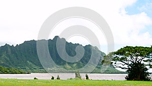 Koolau mountains viewed across Kaneohe Bay on Windward Oahu Hawaii