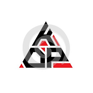 KOP triangle letter logo design with triangle shape. KOP triangle logo design monogram. KOP triangle vector logo template with red