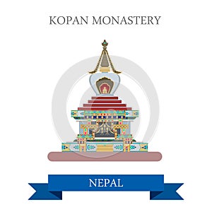 Kopan Monastery Kathmandu Nepal vector flat attraction travel photo