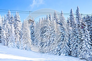 Kopaonik, Serbia, ski resort slope, lift and trees