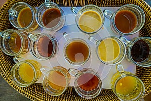 Kopi Luwak coffee and tea testing, in Bali Island in Indonesia, above view