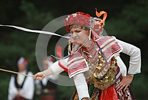 People in traditional folk costume of The National Folklore Fair in Koprivshtica
