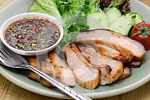 Kor Moo Yang ( charcoal grilled pork jowl meat ), Thai Isan cuisine