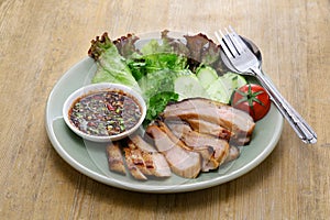 Kor Moo Yang ( charcoal grilled pork jowl meat ), Thai Isan cuisine photo