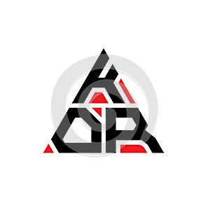 KOR triangle letter logo design with triangle shape. KOR triangle logo design monogram. KOR triangle vector logo template with red