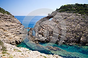 Korakonissi bay with stone bridge formation, Zakynthos, Greece