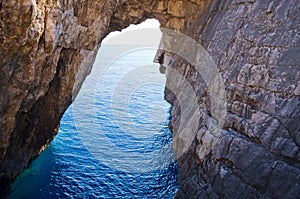 Korakonissi bay with stone bridge formation, Zakynthos, Greece