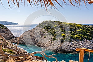 Korakonissi beach with cliffs on Zakynthos island