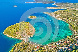 Korcula island. Aerial view of Gradina bay sailing cove on island Korcula