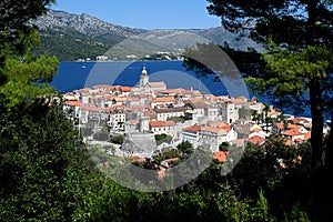 Korcula Old Town panorama. Top view on the Korcula Old Town