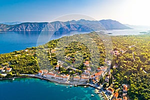 Korcula and Peljesac. Idyllic coastal village of Racisce on Korcula island and Peljesac aerial view photo