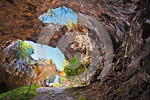 Korcula. Vela spilja cave in Vela Luka on Korcula island view
