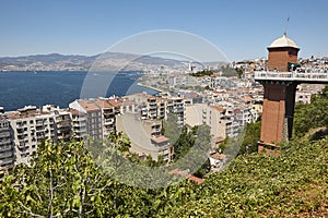 Kordon panoramic view and historical elevator. Asansor. Izmir, Esmirna. Turkye