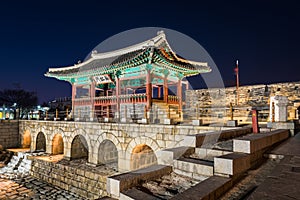 Korea,Hwaseong Fortress, Traditional Architecture of Korea in Suwon at Night.