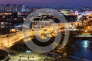 Korea,Hwaseong Fortress, Traditional Architecture of Korea in Suwon at Night
