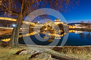 Korea,Hwaseong Fortress, Traditional Architecture of Korea in Suwon at Night, South Korea.